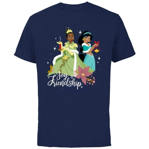 Disney Princesses Tiana & Jasmine - Short Sleeve Cotton T-Shirt for Adults - Customized-Navy