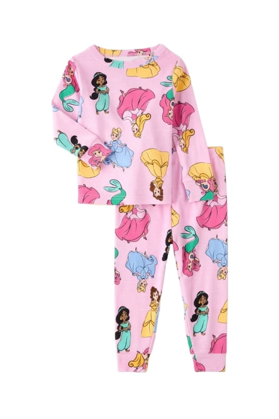 Princesses Toddler Girl's Character Pink Long-Sleeved Cotton Pajama Set, Size 5T
