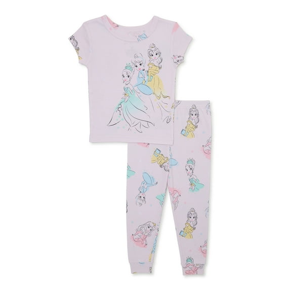 Disney Princesses Toddler Girls Short Sleeve Top and Pants, 2-Piece Pajama Set, Sizes 12M-5T