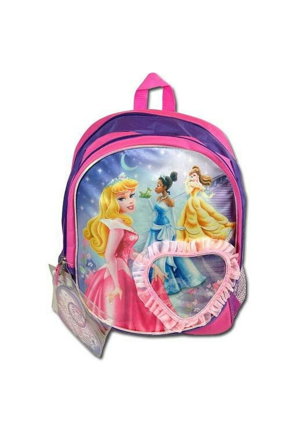 Princesses backpack w clear vinyl heart shaped pocket