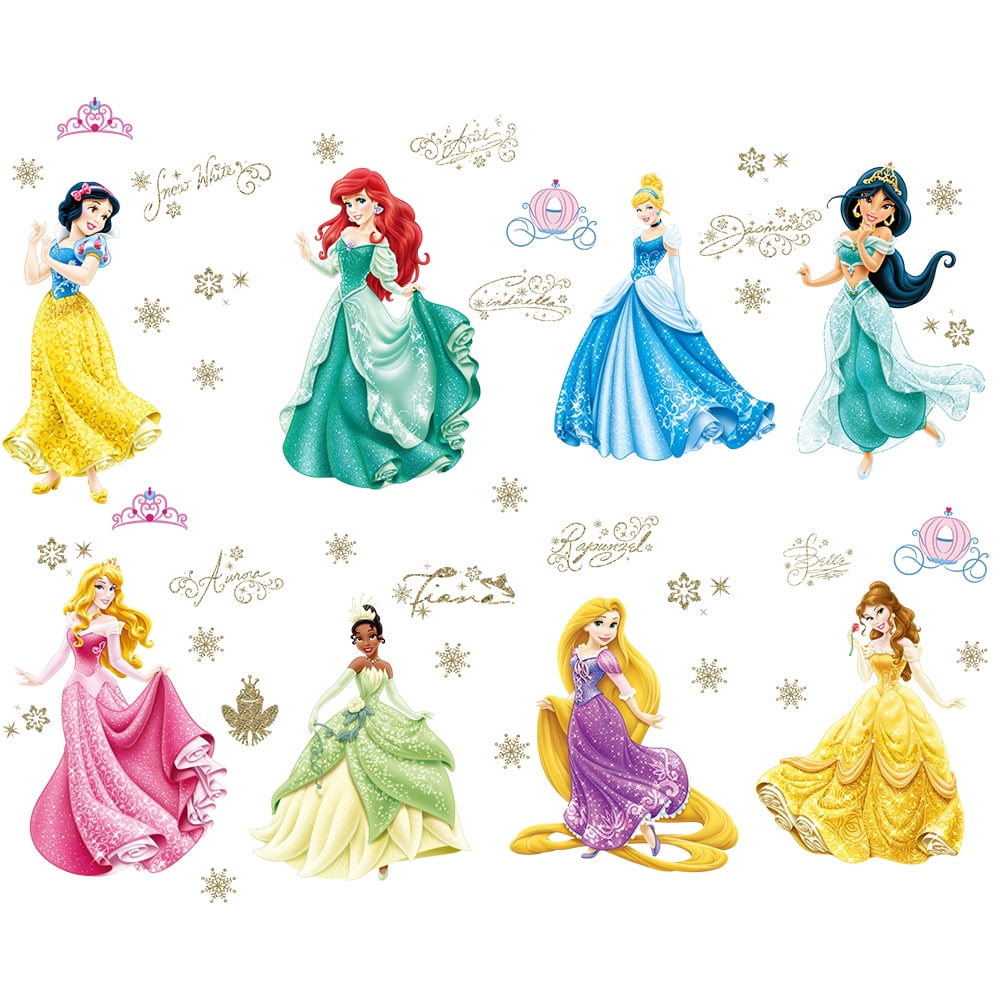 Disney Princesses wall stickers with foliage sparkle with 37 elements