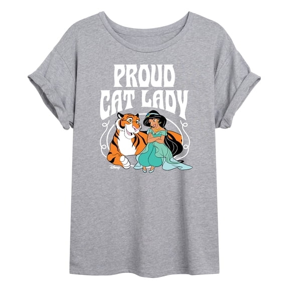 Disney - Proud Cat Lady Jasmine - Juniors Oversized Graphic T-Shirt