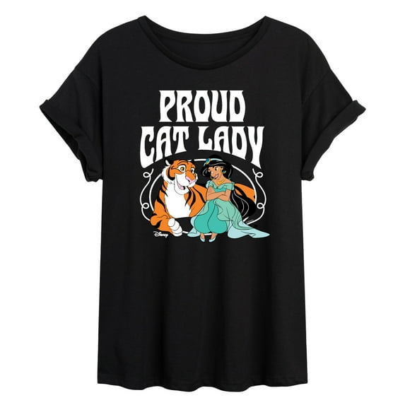 Disney - Proud Cat Lady Jasmine - Juniors Oversized Graphic T-Shirt