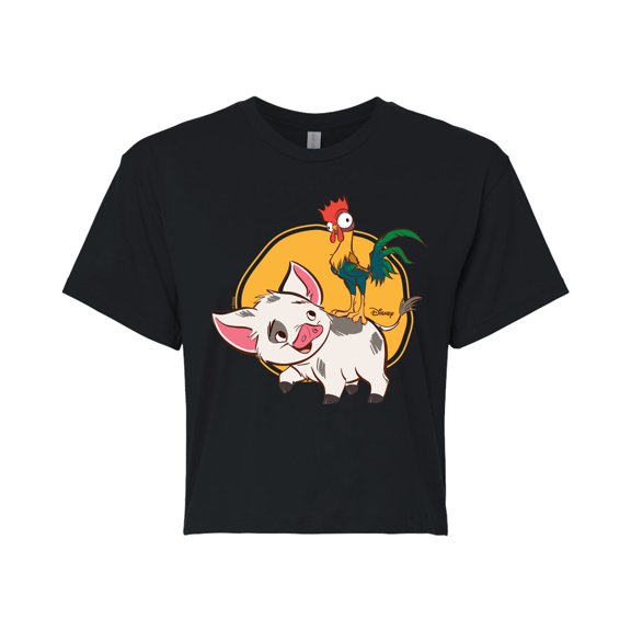 Disney - Pua And Hei Ehi - Juniors Cropped Cotton Blend T-Shirt