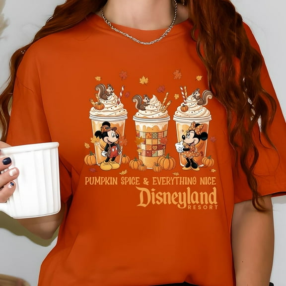 Disney Pumpkin Spice & Everything Nice Shirt With Mickey Minnie, Autumn Fall Seasonal Graphic Pullover, Disneyland Resort Gift, Casual Wear, S-5XL Shirt