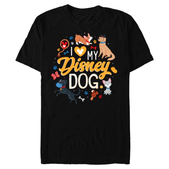 Disney Puppies I Love My Disney Dog - Short Sleeve Blended T-Shirt for Adults - Customized-Black