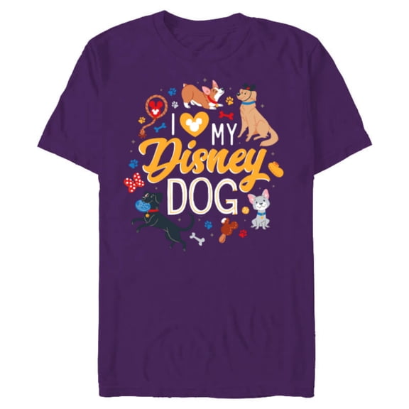 Disney Puppies I Love My Disney Dog - Short Sleeve Blended T-Shirt for Adults - Customized-Purple