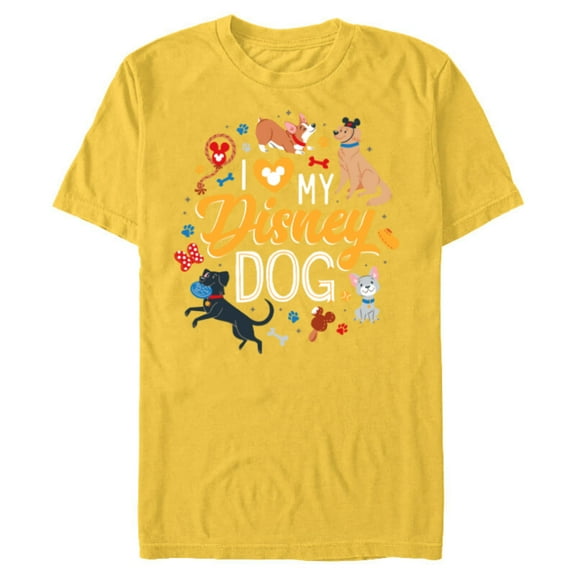 Disney Puppies I Love My Disney Dog - Short Sleeve Blended T-Shirt for Adults - Customized-Yellow