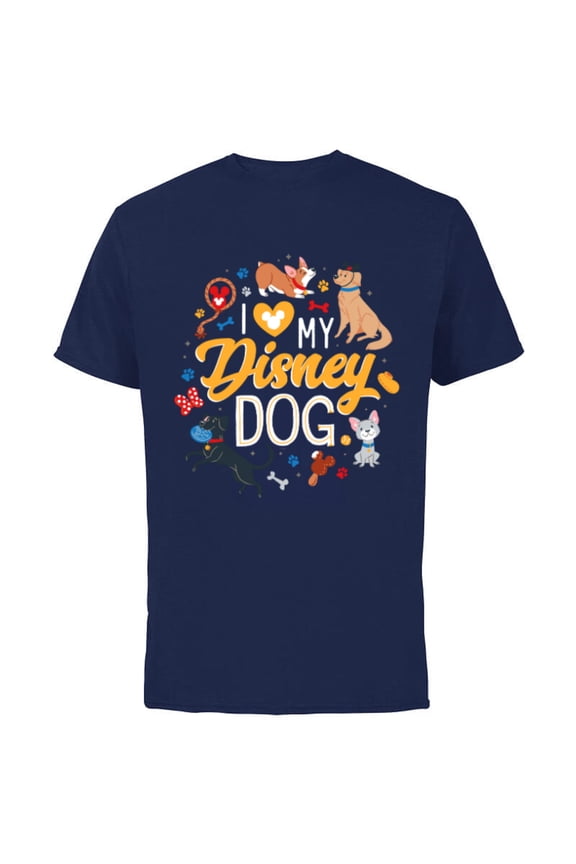 Puppies I Love My Disney Dog - Short Sleeve Cotton T-Shirt for Adults - Customized-Navy