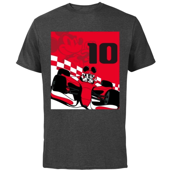 Disney Racing 10th Birthday 10 Years Old Mickey Mouse Racer - Short Sleeve Cotton T-Shirt for Adults - Customized-Charcoal