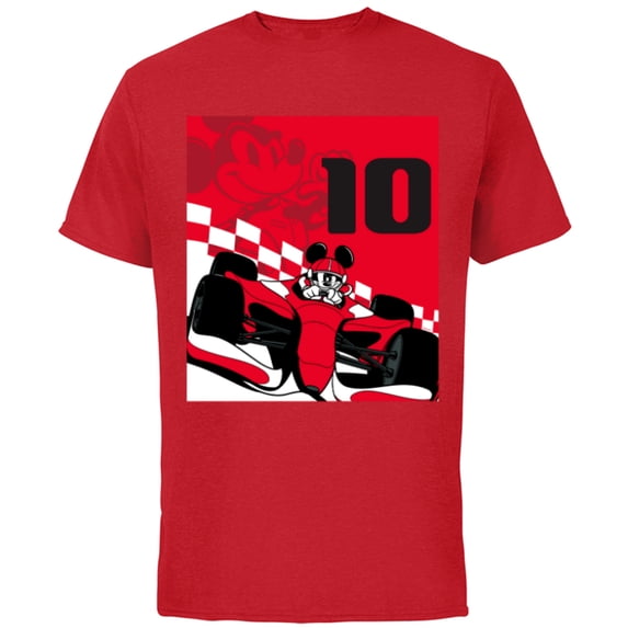 Disney Racing 10th Birthday 10 Years Old Mickey Mouse Racer - Short Sleeve Cotton T-Shirt for Adults - Customized-Red
