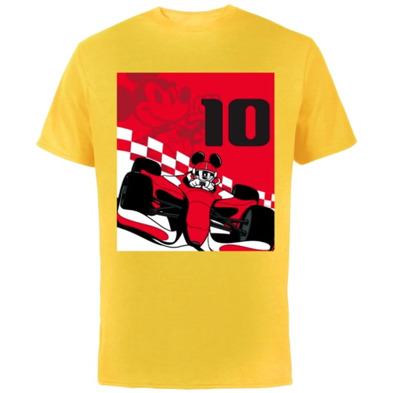 Disney Racing 10th Birthday 10 Years Old Mickey Mouse Racer - Short Sleeve Cotton T-Shirt for Adults - Customized-Yellow