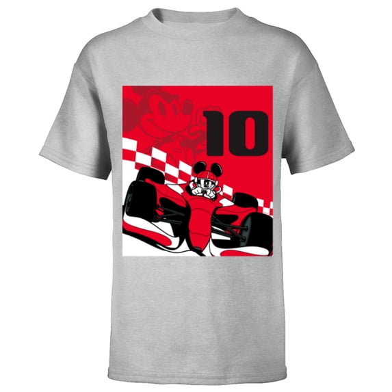Disney Racing 10th Birthday 10 Years Old Mickey Mouse Racer - Short Sleeve T-Shirt for Kids - Customized-Athletic Heather