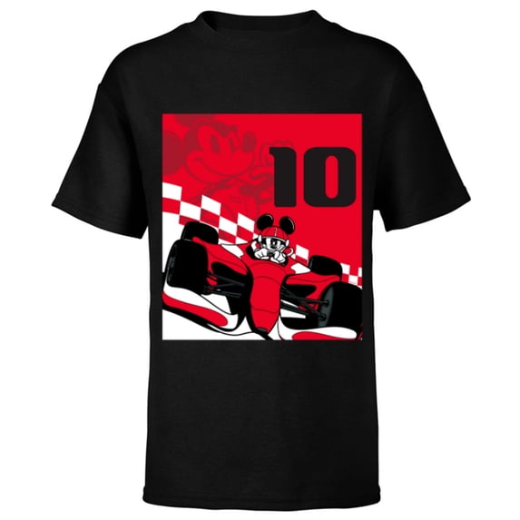 Disney Racing 10th Birthday 10 Years Old Mickey Mouse Racer - Short Sleeve T-Shirt for Kids - Customized-Black