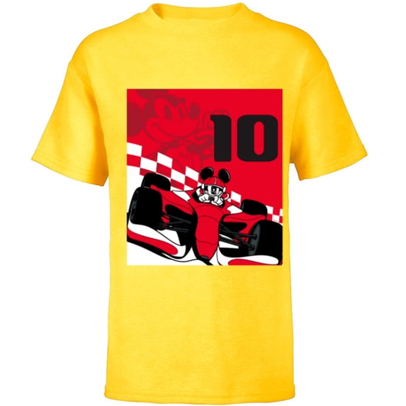 Disney Racing 10th Birthday 10 Years Old Mickey Mouse Racer - Short Sleeve T-Shirt for Kids - Customized-Yellow