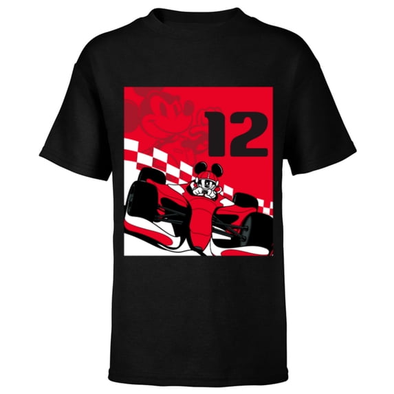 Disney Racing 12th Birthday 12 Years Old Mickey Mouse Racer - Short Sleeve T-Shirt for Kids - Customized-Black