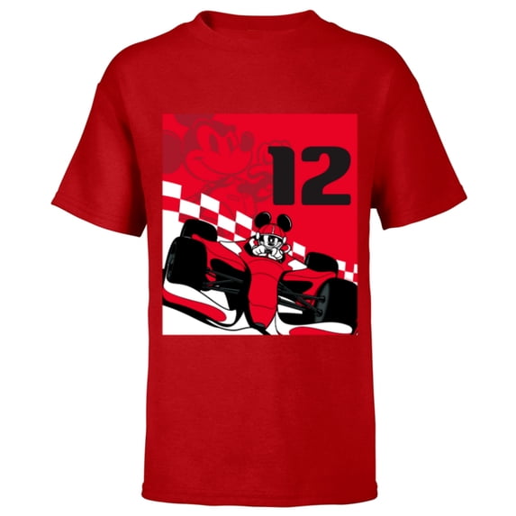 Disney Racing 12th Birthday 12 Years Old Mickey Mouse Racer - Short Sleeve T-Shirt for Kids - Customized-Red