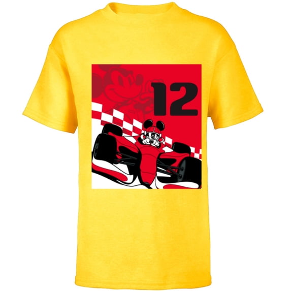 Disney Racing 12th Birthday 12 Years Old Mickey Mouse Racer - Short Sleeve T-Shirt for Kids - Customized-Yellow