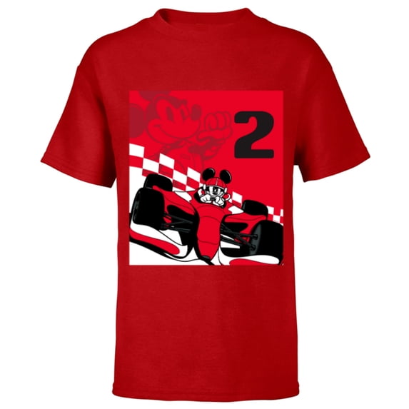 Disney Racing 2nd Birthday 2 Years Old Mickey Mouse Race Car - Short Sleeve T-Shirt for Kids - Customized-Red