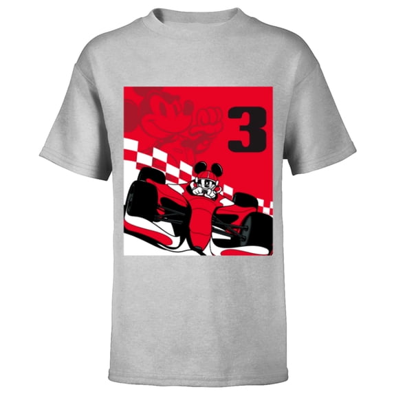 Disney Racing 3rd Birthday 3 Years Old Mickey Mouse Race Car - Short Sleeve T-Shirt for Kids - Customized-Athletic Heather