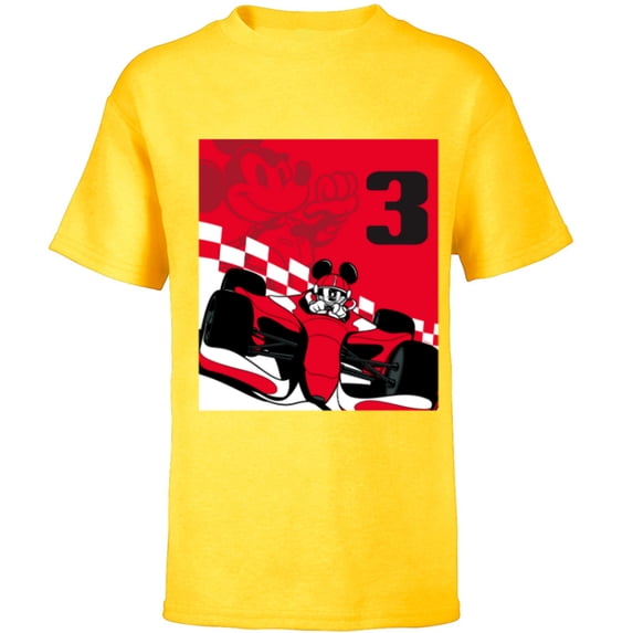 Disney Racing 3rd Birthday 3 Years Old Mickey Mouse Race Car - Short Sleeve T-Shirt for Kids - Customized-Yellow