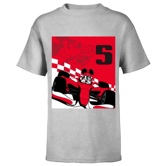 Disney Racing 5th Birthday 5 Years Old Mickey Mouse Race Car - Short Sleeve T-Shirt for Kids - Customized-Athletic Heather