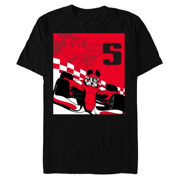 Disney Racing 5th Birthday 5 Years Old Mickey Mouse Race Car - Short Sleeve Blended T-Shirt for Adults - Customized-Black