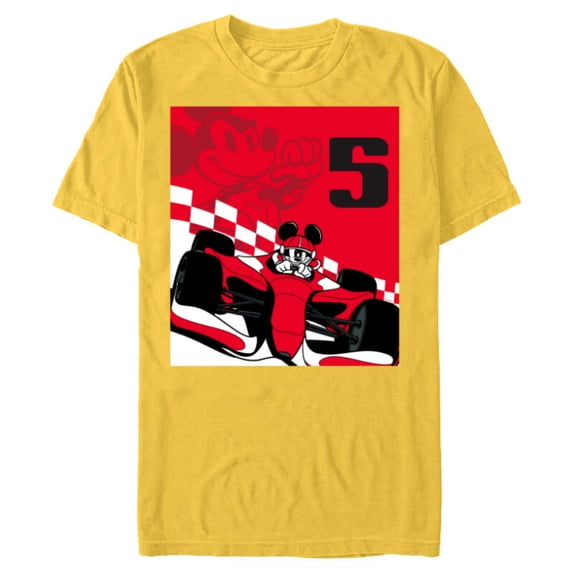 Disney Racing 5th Birthday 5 Years Old Mickey Mouse Race Car - Short Sleeve Blended T-Shirt for Adults - Customized-Yellow
