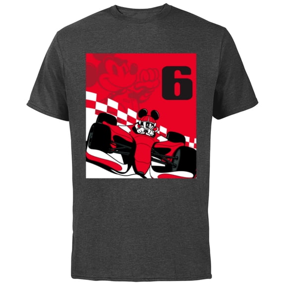 Disney Racing 6th Birthday 6 Years Old Mickey Mouse Race Car - Short Sleeve Cotton T-Shirt for Adults - Customized-Charcoal