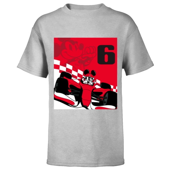 Disney Racing 6th Birthday 6 Years Old Mickey Mouse Race Car - Short Sleeve T-Shirt for Kids - Customized-Athletic Heather