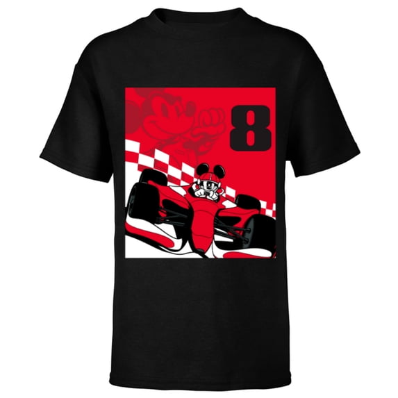 Disney Racing 8th Birthday 8 Years Old Mickey Mouse Race Car - Short Sleeve T-Shirt for Kids - Customized-Black