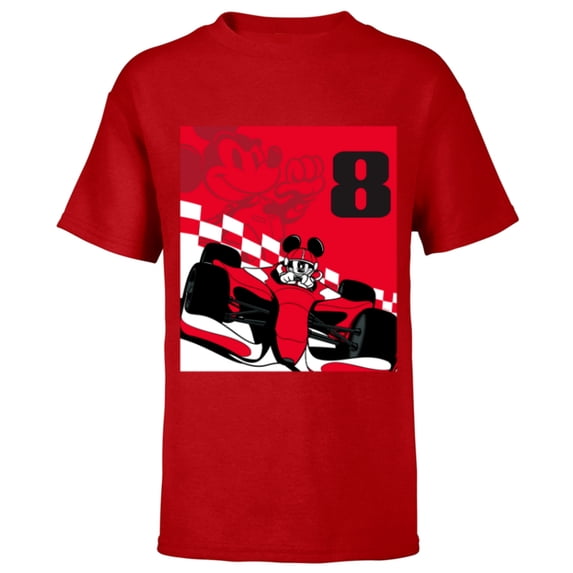 Disney Racing 8th Birthday 8 Years Old Mickey Mouse Race Car - Short Sleeve T-Shirt for Kids - Customized-Red
