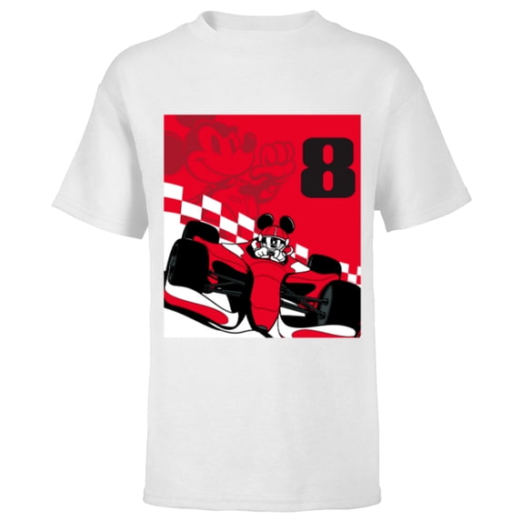 Disney Racing 8th Birthday 8 Years Old Mickey Mouse Race Car - Short Sleeve T-Shirt for Kids - Customized-White