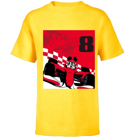 Disney Racing 8th Birthday 8 Years Old Mickey Mouse Race Car - Short Sleeve T-Shirt for Kids - Customized-Yellow