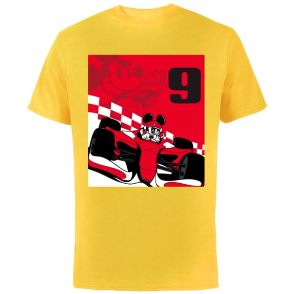 Disney Racing 9th Birthday 9 Years Old Mickey Mouse Race Car - Short Sleeve Cotton T-Shirt for Adults - Customized-Yellow