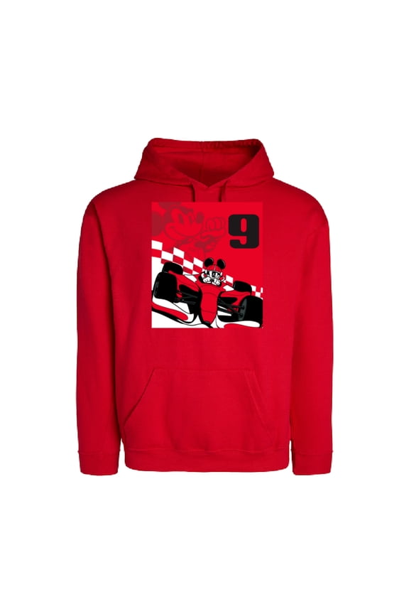 Racing 9th Birthday 9 Years Old Mickey Mouse Race Car - Pullover Hoodie for Adults - Customized-Red