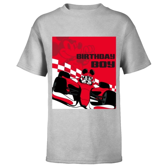 Disney Racing Birthday Boy Mickey Mouse Race Car Party - Short Sleeve T-Shirt for Kids - Customized-Athletic Heather