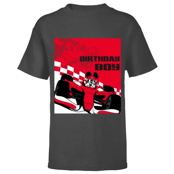 Disney Racing Birthday Boy Mickey Mouse Race Car Party - Short Sleeve T-Shirt for Kids - Customized-Charcoal Heather