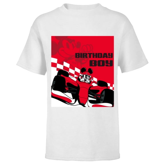 Disney Racing Birthday Boy Mickey Mouse Race Car Party - Short Sleeve T-Shirt for Kids - Customized-White