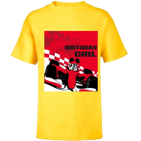 Disney Racing Birthday Girl Mickey Mouse Race Car Party - Short Sleeve T-Shirt for Kids - Customized-Yellow