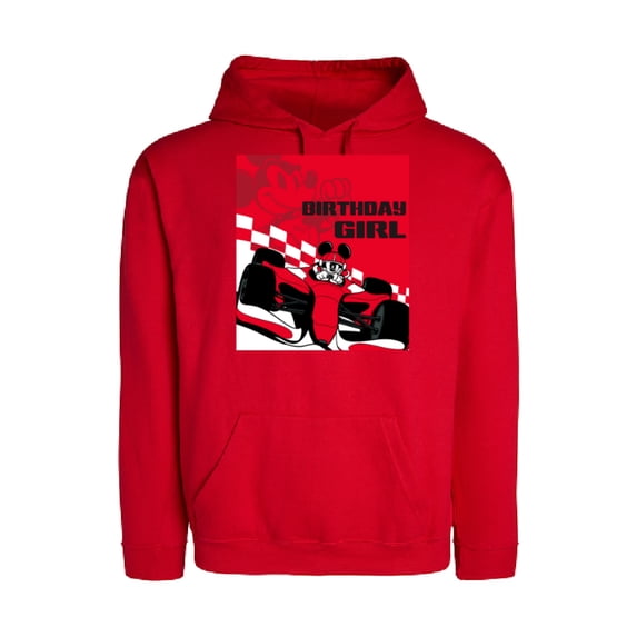 Disney Racing Birthday Girl Mickey Mouse Race Car Party Standard T-Shirt- Pullover Hoodie for Adults - Customized-Red