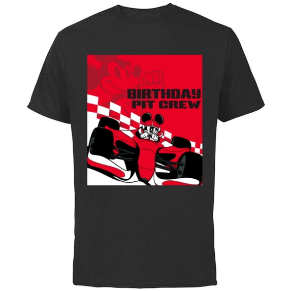 Disney Racing Birthday Pit Crew Mickey Mouse Race Car Party - Short Sleeve Cotton T-Shirt for Adults - Customized-Black