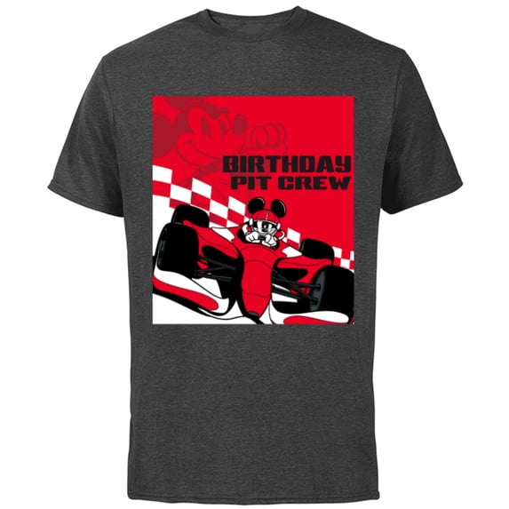 Disney Racing Birthday Pit Crew Mickey Mouse Race Car Party - Short Sleeve Cotton T-Shirt for Adults - Customized-Charcoal