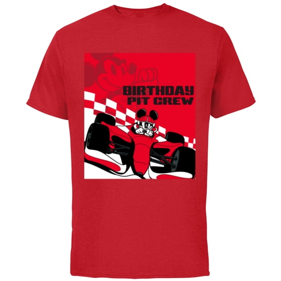 Disney Racing Birthday Pit Crew Mickey Mouse Race Car Party - Short Sleeve Cotton T-Shirt for Adults - Customized-Red