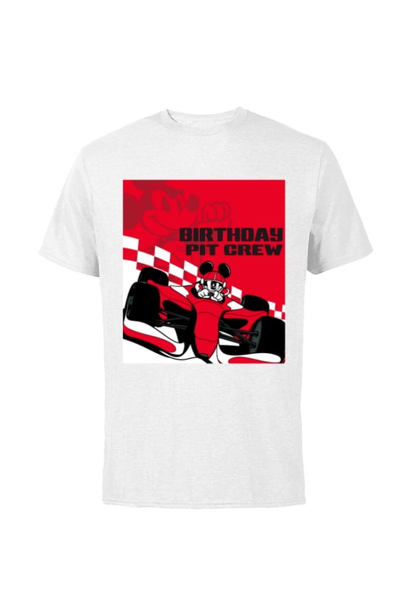 Racing Birthday Pit Crew Mickey Mouse Race Car Party - Short Sleeve Cotton T-Shirt for Adults - Customized-White