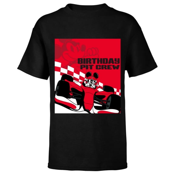 Disney Racing Birthday Pit Crew Mickey Mouse Race Car Party - Short Sleeve T-Shirt for Kids - Customized-Black