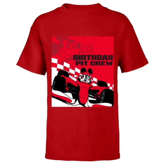 Disney Racing Birthday Pit Crew Mickey Mouse Race Car Party - Short Sleeve T-Shirt for Kids - Customized-Red