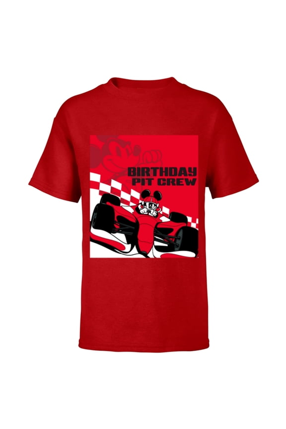 Racing Birthday Pit Crew Mickey Mouse Race Car Party - Short Sleeve T-Shirt for Kids - Customized-Red
