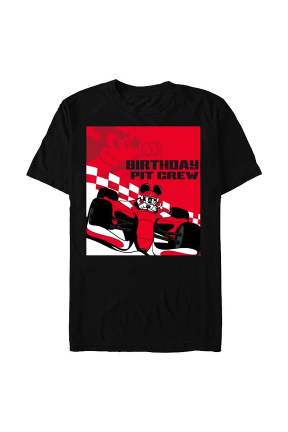 Racing Birthday Pit Crew Mickey Mouse Race Car Party Standard T-Shirt- Short Sleeve Blended T-Shirt for Adults - Customized-Black