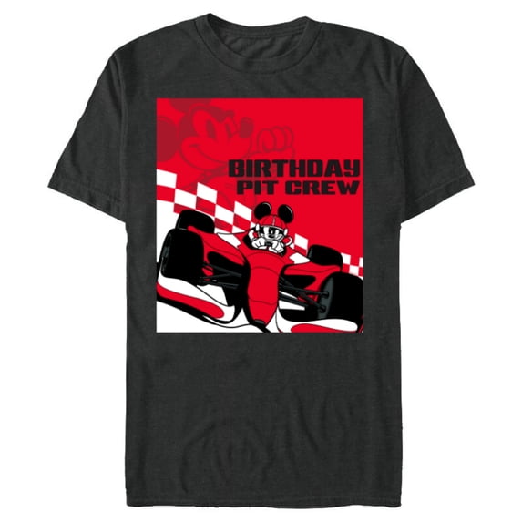 Disney Racing Birthday Pit Crew Mickey Mouse Race Car Party Standard T-Shirt- Short Sleeve Blended T-Shirt for Adults - Customized-Dark Heather